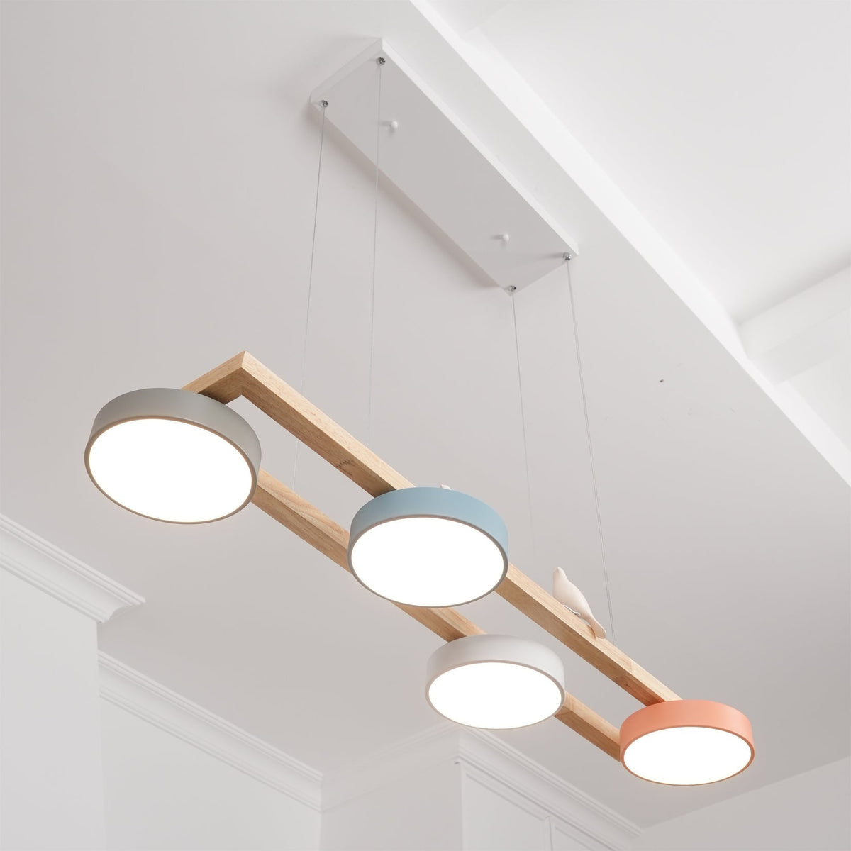 Linear LED Fixture with Bird Accents for Kitchen Island Dining Room 40 in Wooden Hanging Light 1400 Lumens Adjustable Modern Farmhouse Overh | Thomler