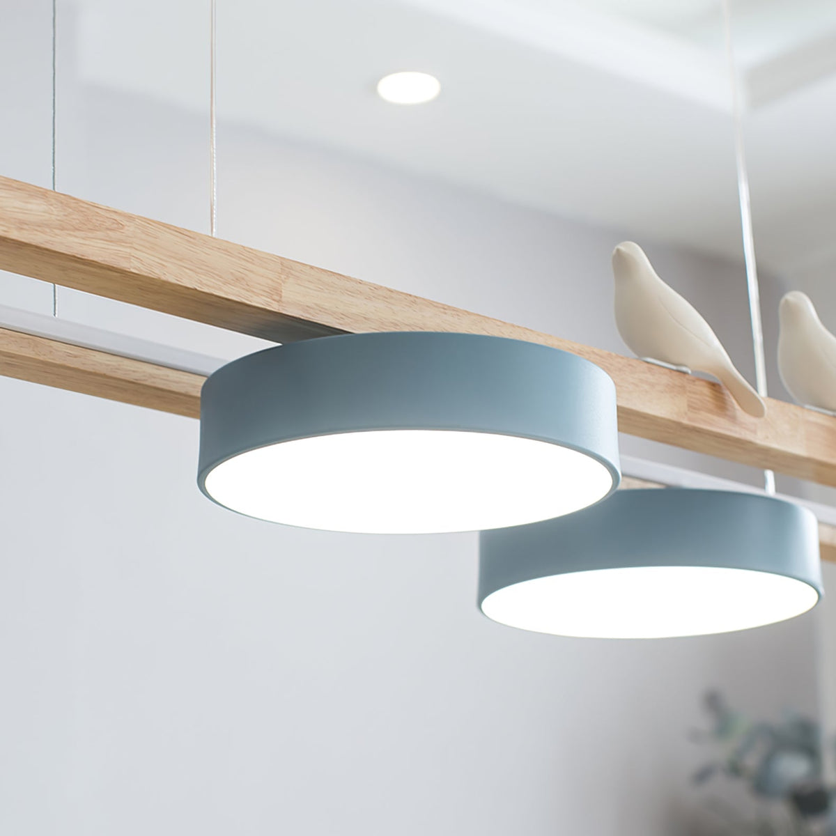Linear LED Fixture with Bird Accents for Kitchen Island Dining Room 40 in Wooden Hanging Light 1400 Lumens Adjustable Modern Farmhouse Overh | Thomler