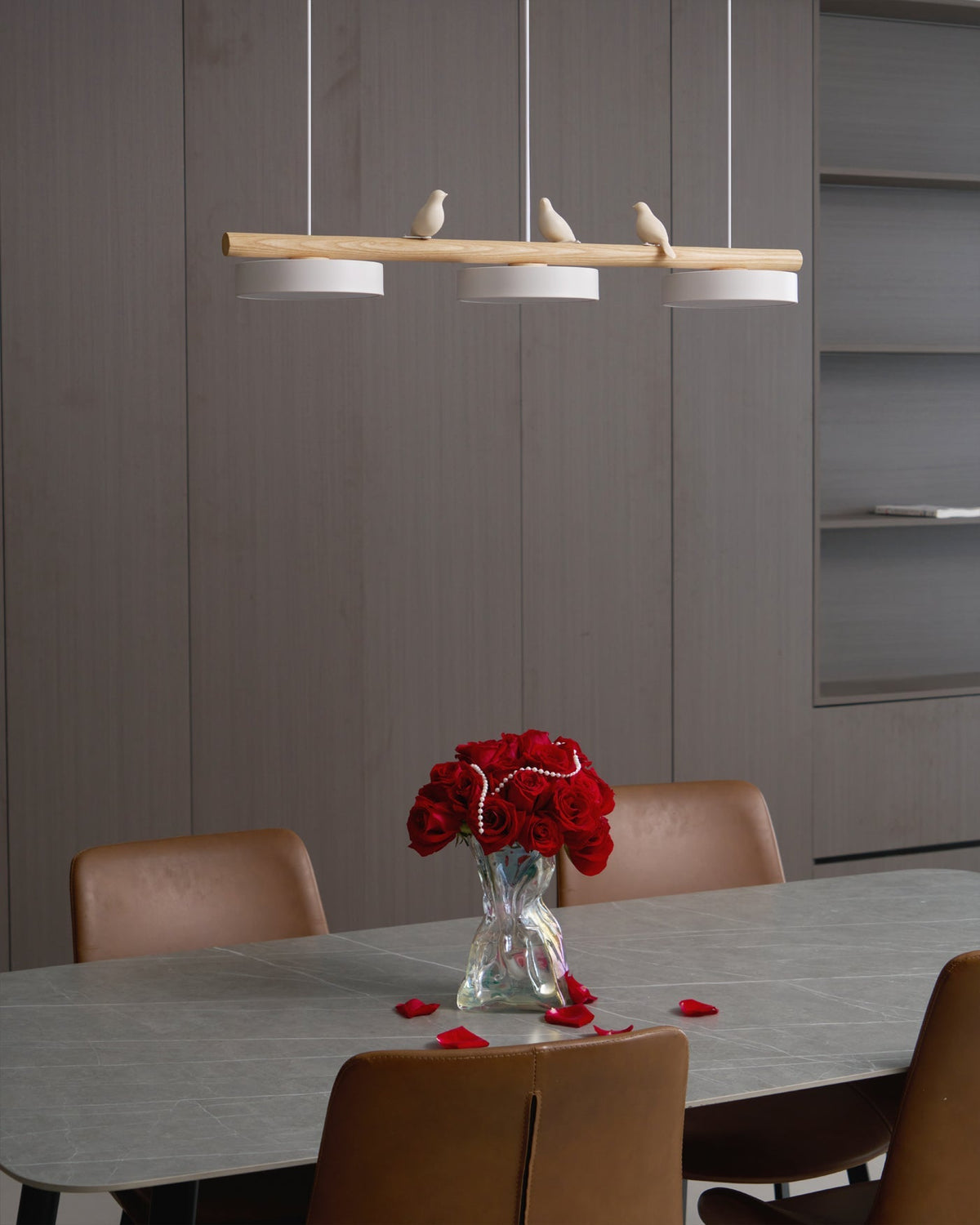 Sculptural Bird Ceiling Light 31 in with Movable Resin Accent LED Dimmable Metal Wood for Dining Room Bedroom Living Room Kitchen Modern Art | Thomler