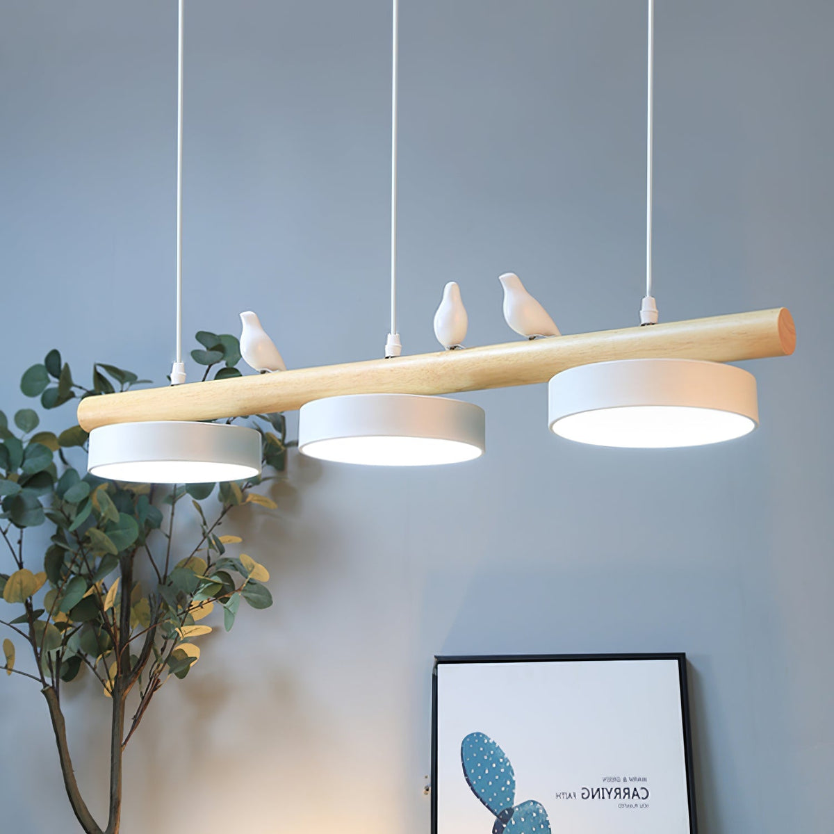 Sculptural Bird Ceiling Light 31 in with Movable Resin Accent LED Dimmable Metal Wood for Dining Room Bedroom Living Room Kitchen Modern Art | Thomler