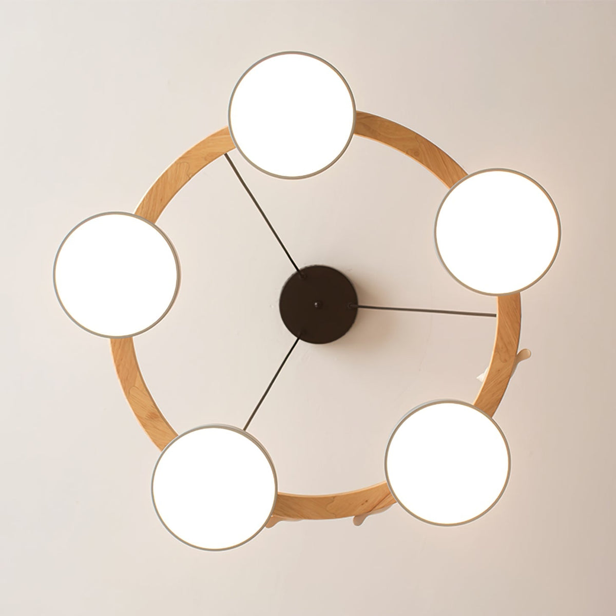 Round Wooden Ceiling Light with Bird Accents 26 Inch 4-Bulb LED Fixture Adjustable Height for Dining Room Kitchen Living Room Hallway Entryw | Thomler