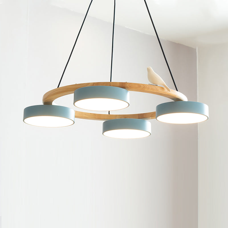 Round Wooden Ceiling Light with Bird Accents 26 Inch 4-Bulb LED Fixture Adjustable Height for Dining Room Kitchen Living Room Hallway Entryw | Thomler
