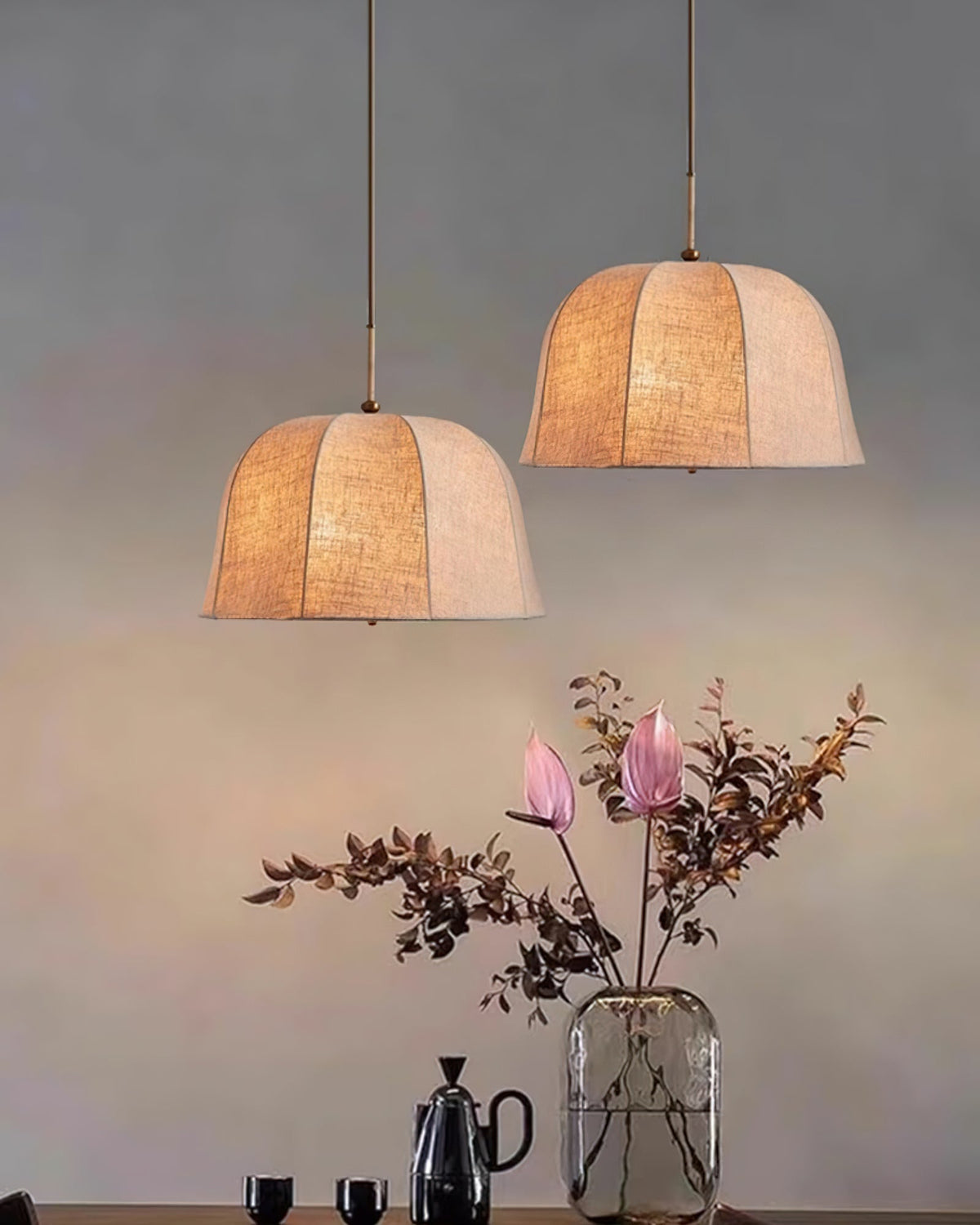 Fabric Drum Shade Ceiling Fixture 15 in Gold Metal Frame Height-Adjustable Drop Light for Dining Spaces Bedchambers Entryways Modern Farmhou | Thomler
