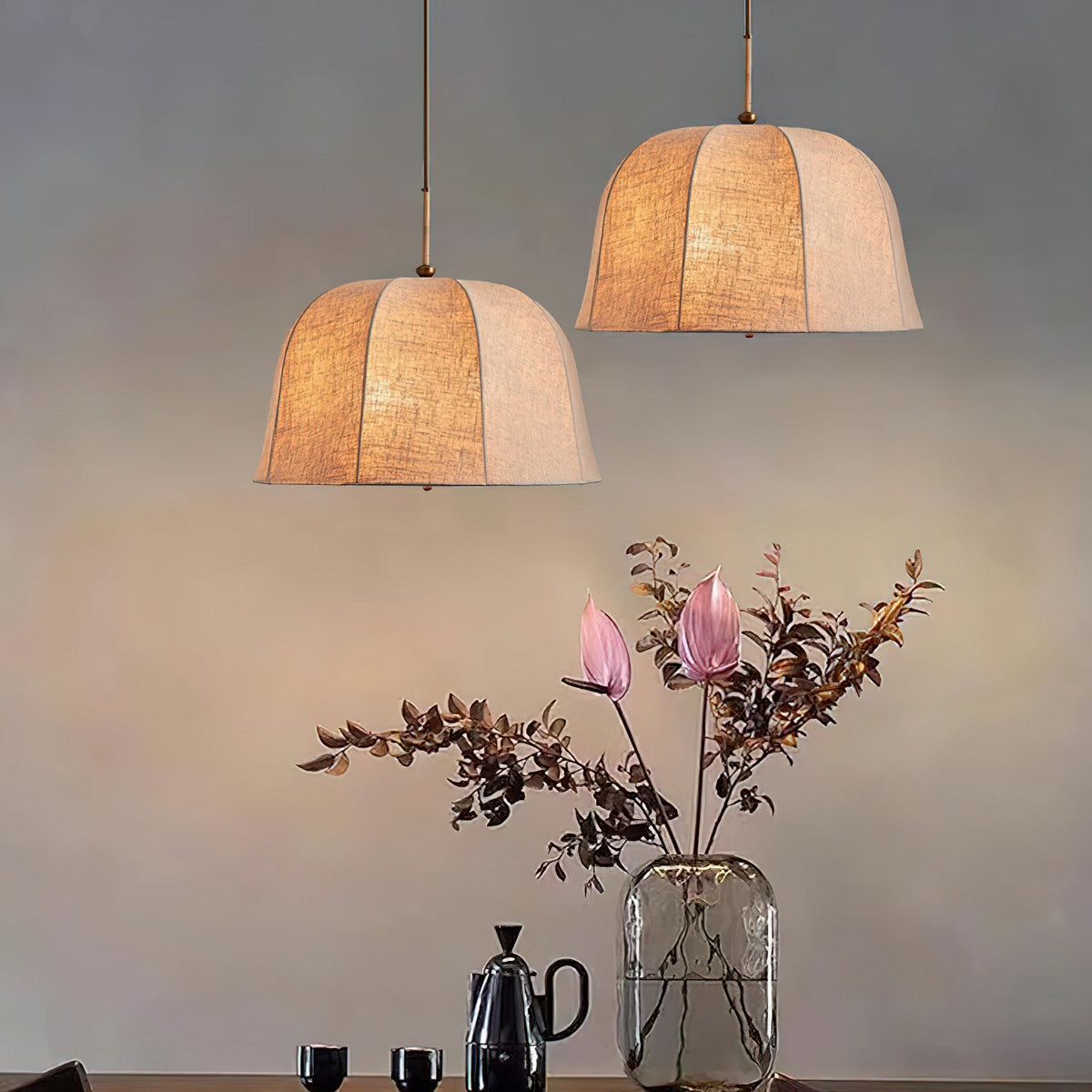 Fabric Drum Shade Ceiling Fixture 15 in Gold Metal Frame Height-Adjustable Drop Light for Dining Spaces Bedchambers Entryways Modern Farmhou | Thomler