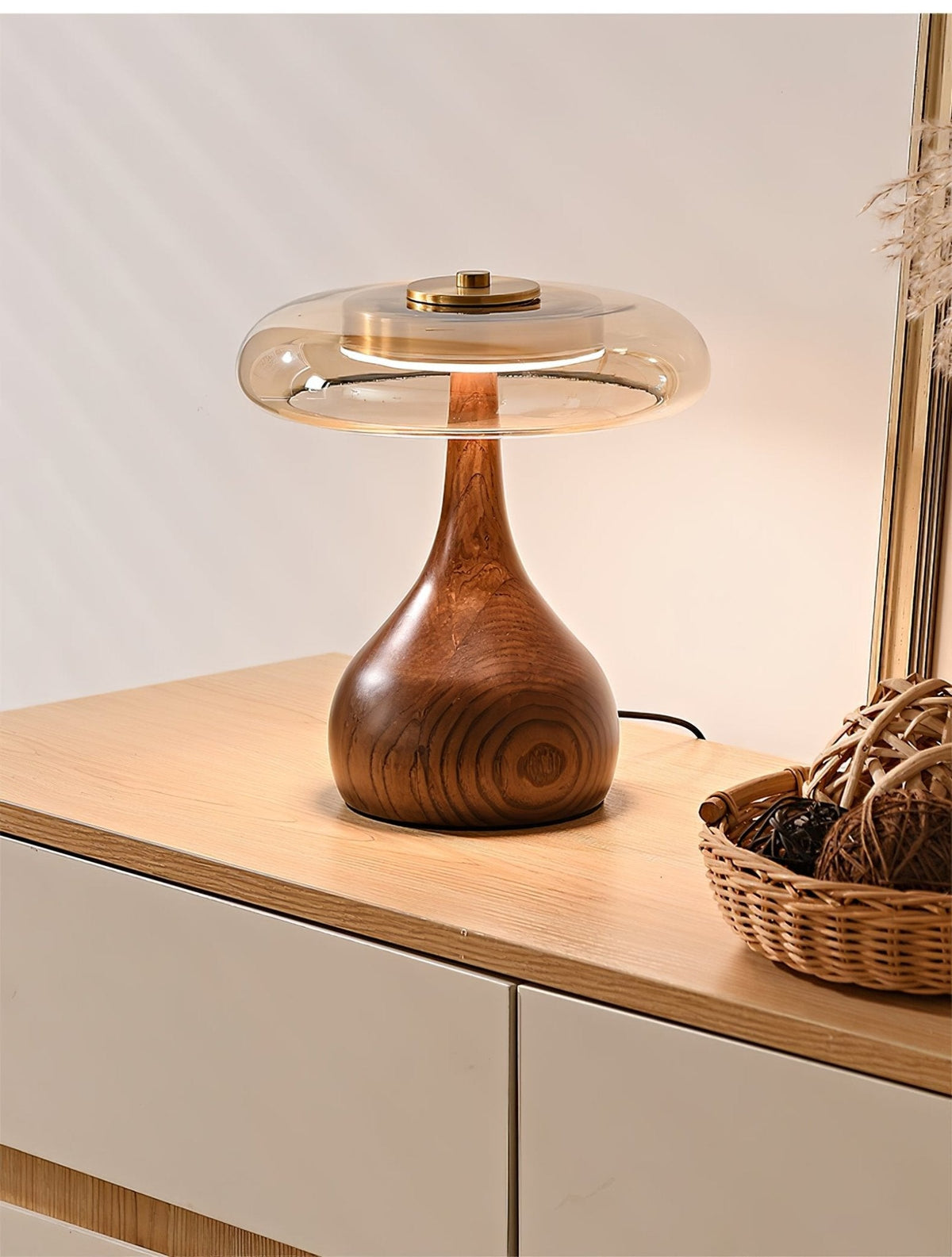 Lámpara de escritorio LED con pantalla de vidrio ámbar y base de madera natural para oficina en casa, dormitorio y mesa de noche | Temperatura de color ajustable 3000K-6000K | Thomler