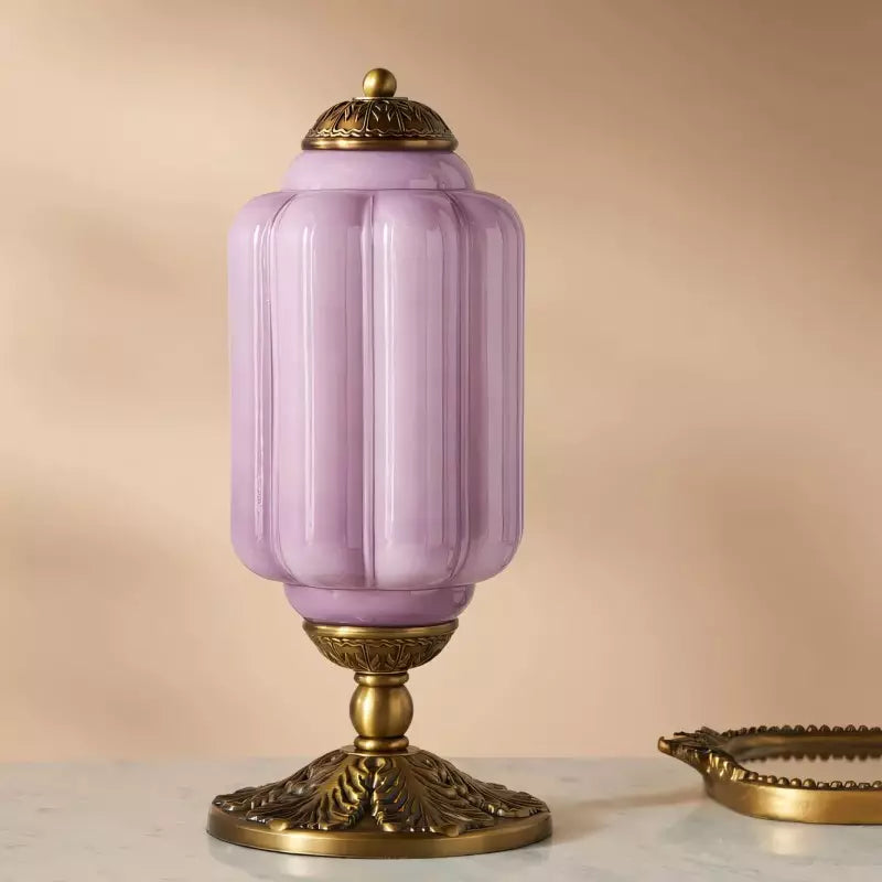 Tischlampe aus Milchglas, 16 Zoll hoch, Messingsockel, Nachttischlampe, warmes, diffuses Licht, Schreibtischleuchte im Retro-Stil | Thomler