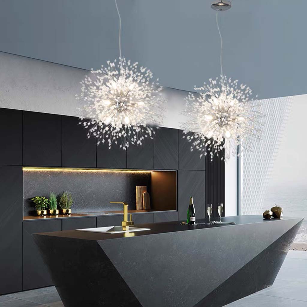 Sparkling Glass Crystal Ceiling Fixture Multi-Head Round & Rectangular LED Overhead Lighting for Dining Room Living Room Entry Hall Foyer Be | Thomler