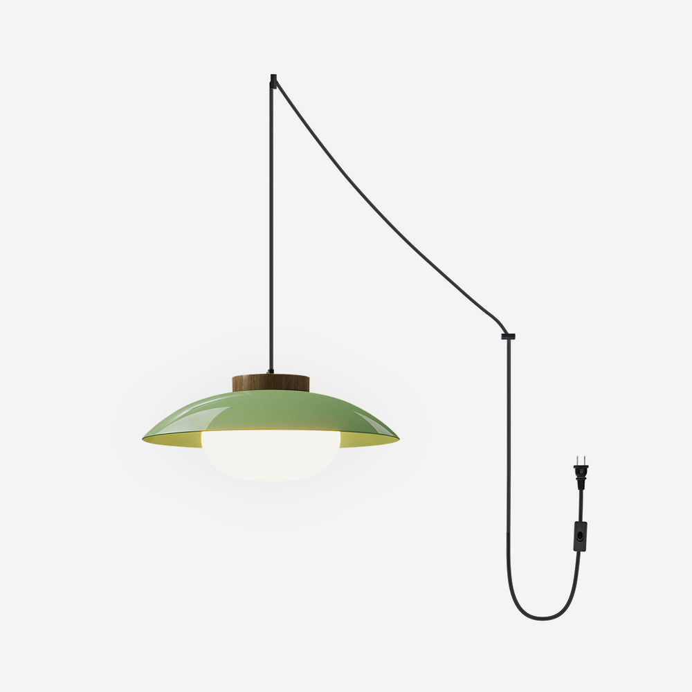 Schotelvormige hanglamp met houten rand voor keukens en eetkamers | Moderne 28 cm hanglamp met ingebouwde LED, warme 3000K gloed | Thomler
