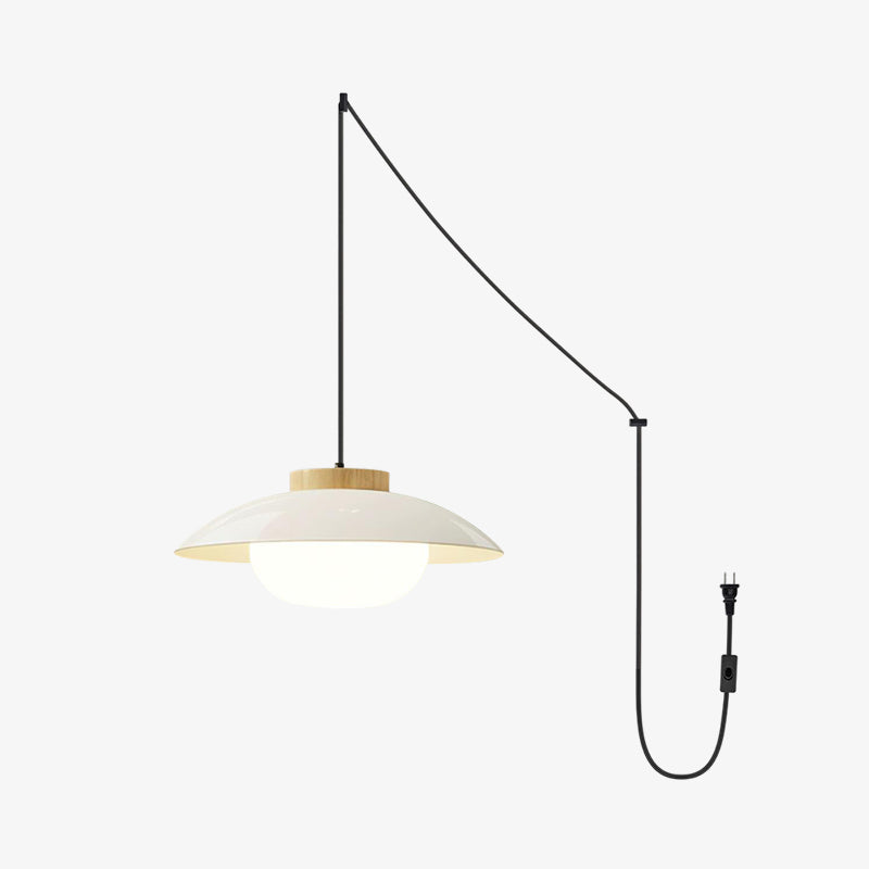 Saucer Shade Ceiling Pendant with Wood Rim for Kitchens & Dining Areas | Modern 11-Inch Hanging Fixture with Built-In LED, Warm 3000K Glow | Thomler