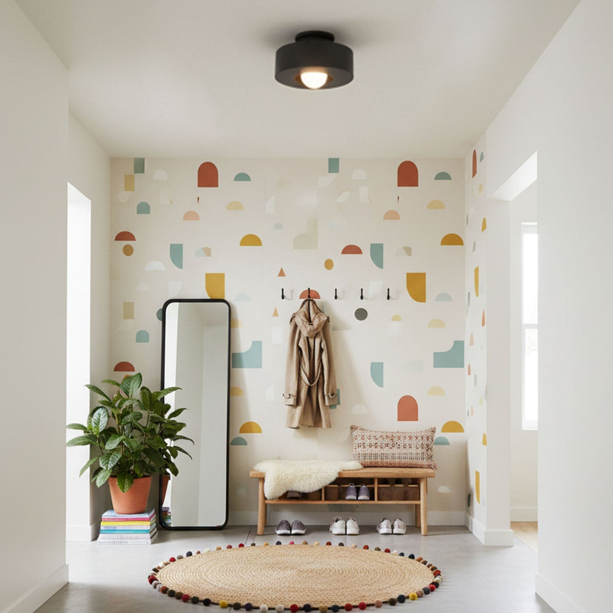 Lámpara de techo escultural de 12 pulgadas, diseño geométrico de polímero, casquillo E26 E27 para dormitorio, sala de estar y cocina en rojo, verde y negro | Thomler