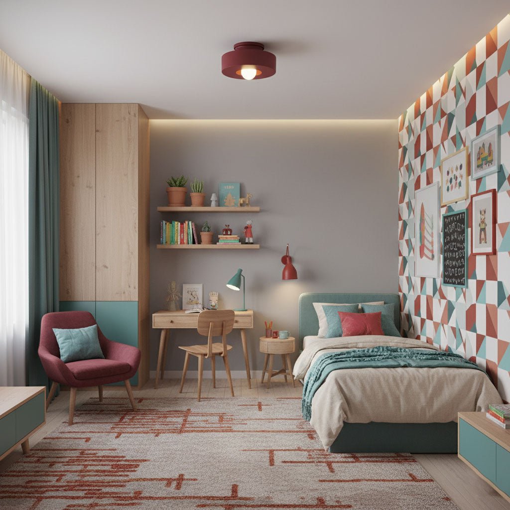 Lámpara de techo escultural de 12 pulgadas, diseño geométrico de polímero, casquillo E26 E27 para dormitorio, sala de estar y cocina en rojo, verde y negro | Thomler