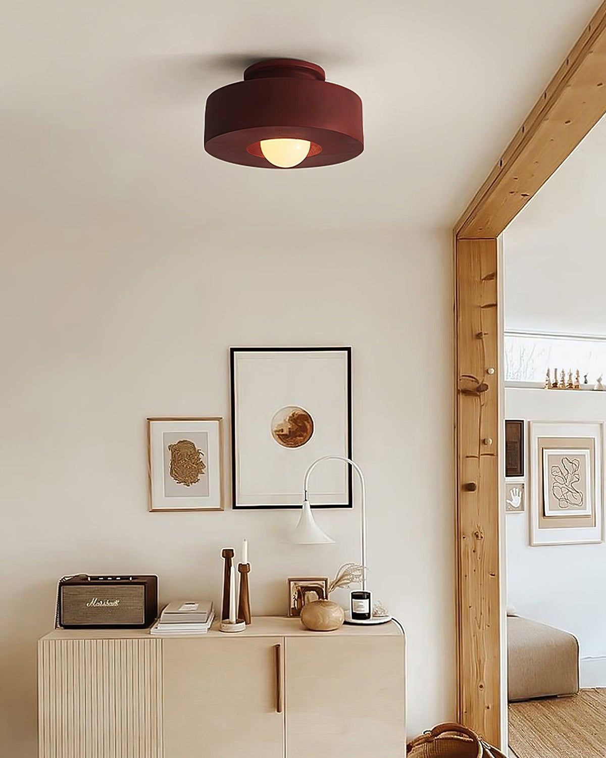 Lámpara de techo escultural de 12 pulgadas, diseño geométrico de polímero, casquillo E26 E27 para dormitorio, sala de estar y cocina en rojo, verde y negro | Thomler