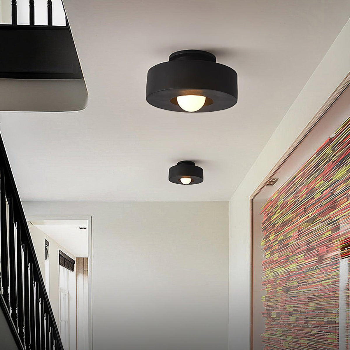 Lámpara de techo escultural de 12 pulgadas, diseño geométrico de polímero, casquillo E26 E27 para dormitorio, sala de estar y cocina en rojo, verde y negro | Thomler
