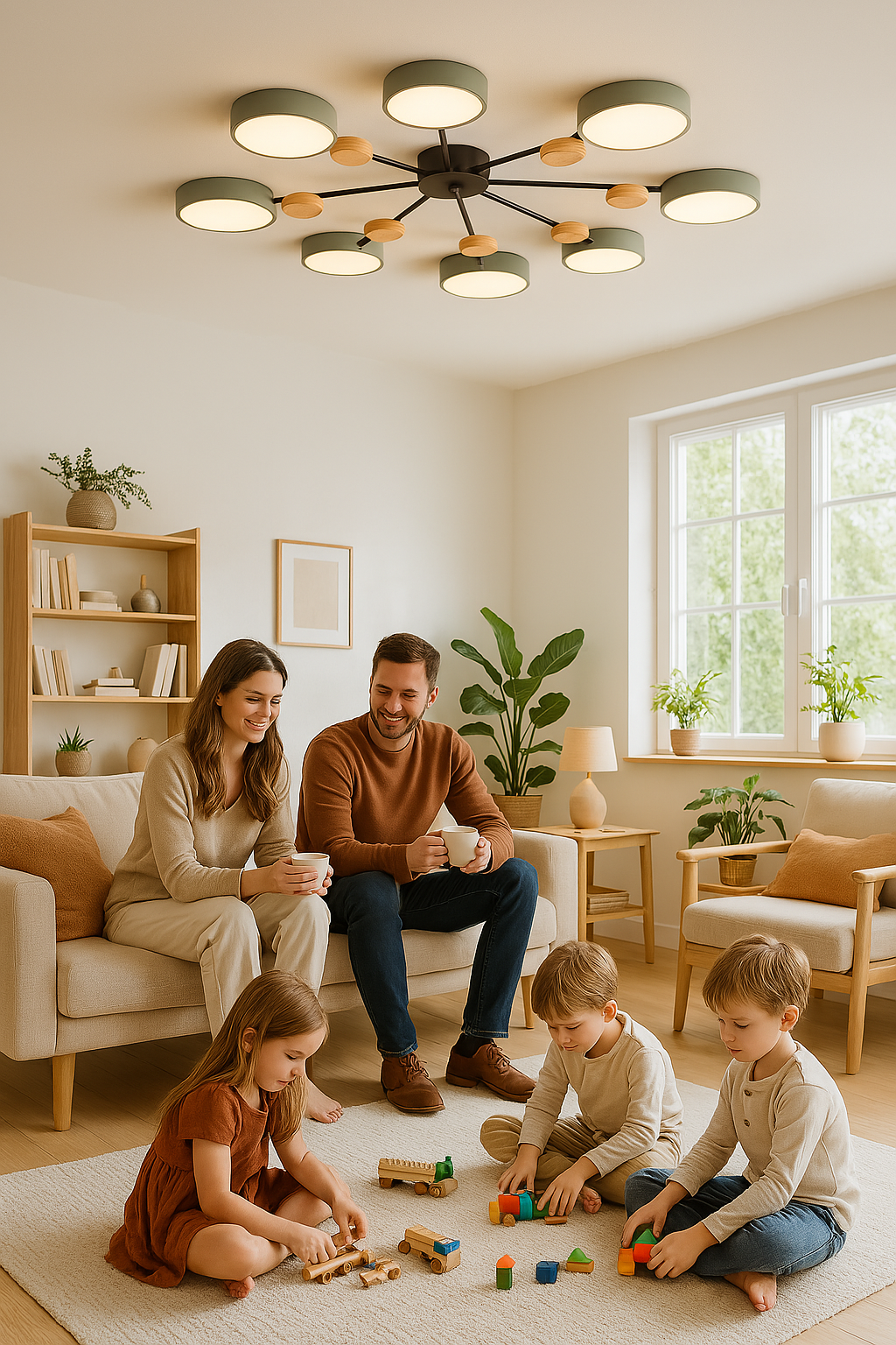 Branched Disc LED Plafondlamp met Houten Accent – Modern Scandinavisch Design voor Woonkamer, Slaapkamer & Eetkamer
