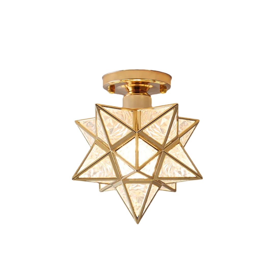 Flush Mount Star Ceiling Light Fixture Gold Metal E27 Socket 8 Inch Diameter Geometric Decor for Bedroom Hallway Entryway | Thomler