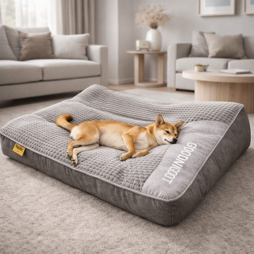 Cojín ortopédico para perros grande: cama de lujo de espuma viscoelástica para perros con reposacabezas