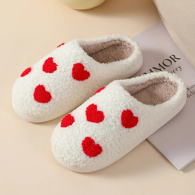 Plush Memory Foam Slippers for Women - Heart & Mushroom Design - Indoor Outdoor House Shoes with Cushioned Footbed