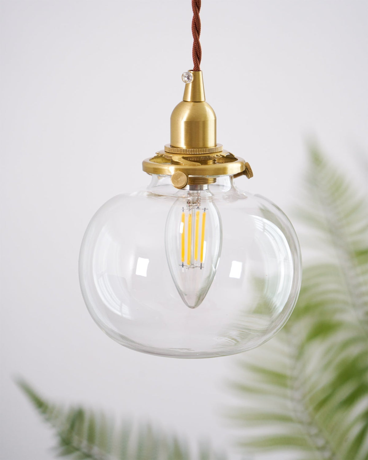 Glaskugel-Hängelampe, 12,7 cm Durchmesser, Vintage-Messingfassung, höhenverstellbares Kabel, Deckenaufhängung für Küche, Esszimmer, Eingangsbereich, Nische