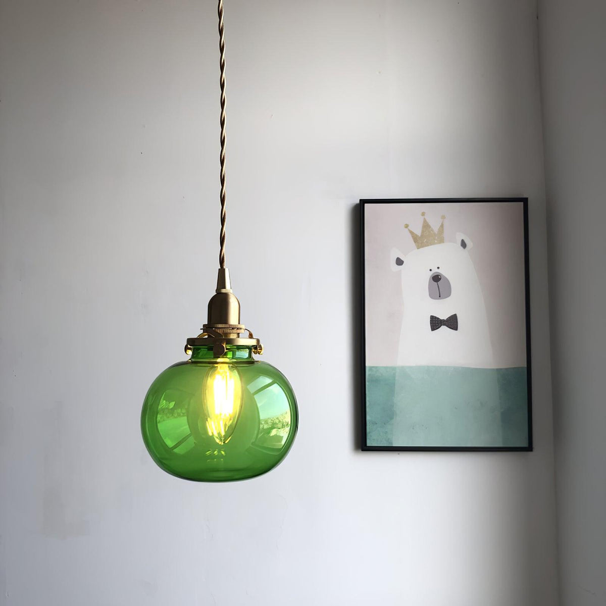 Glaskugel-Hängelampe, 12,7 cm Durchmesser, Vintage-Messingfassung, höhenverstellbares Kabel, Deckenaufhängung für Küche, Esszimmer, Eingangsbereich, Nische