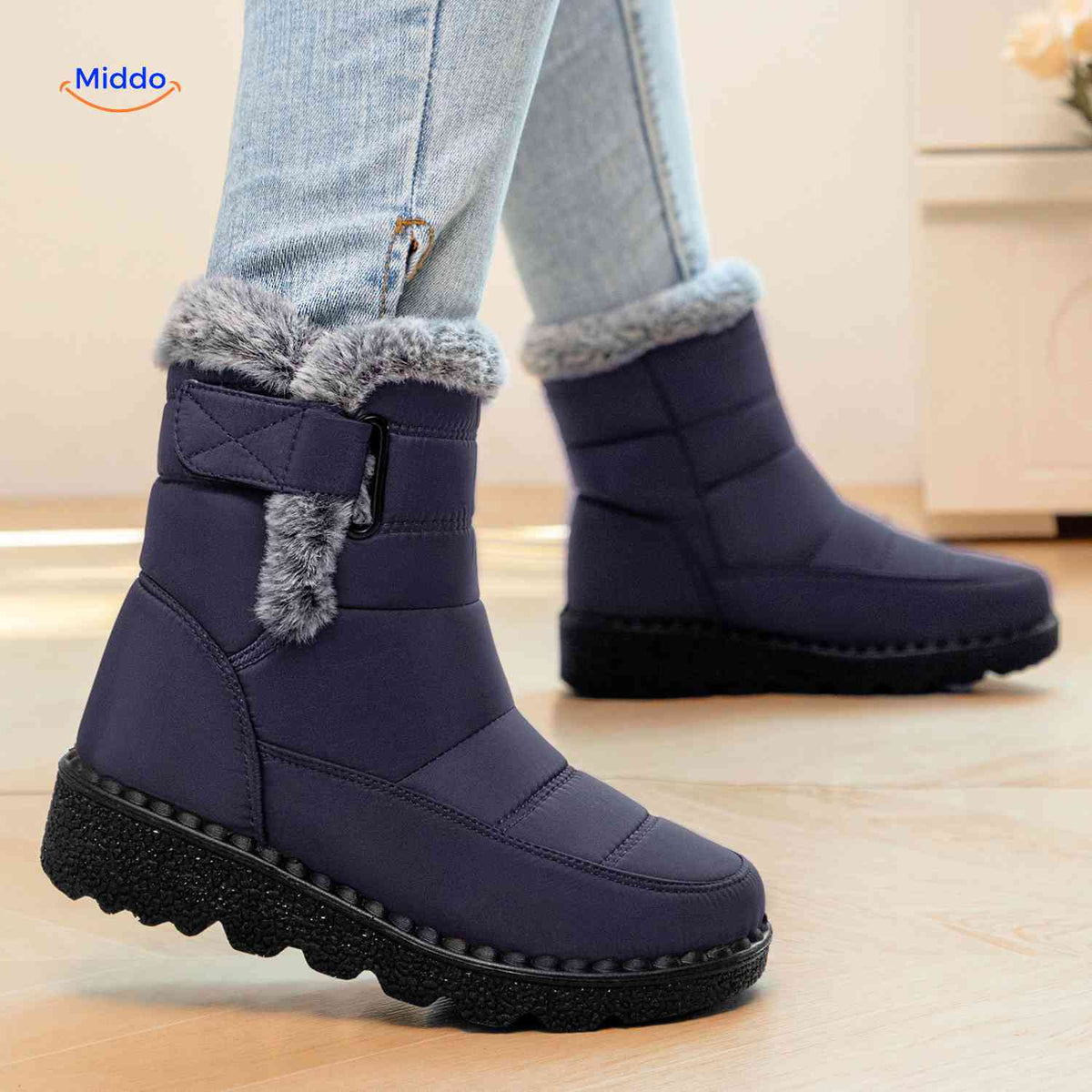 Faux Fur-Lined Ankle Boots with Traction Sole – Winter-Ready Women's Footwear for Snow & Ice