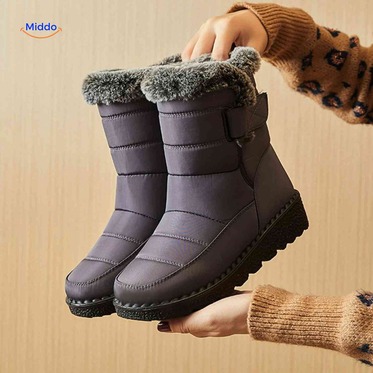 Faux Fur-Lined Ankle Boots with Traction Sole – Winter-Ready Women's Footwear for Snow & Ice