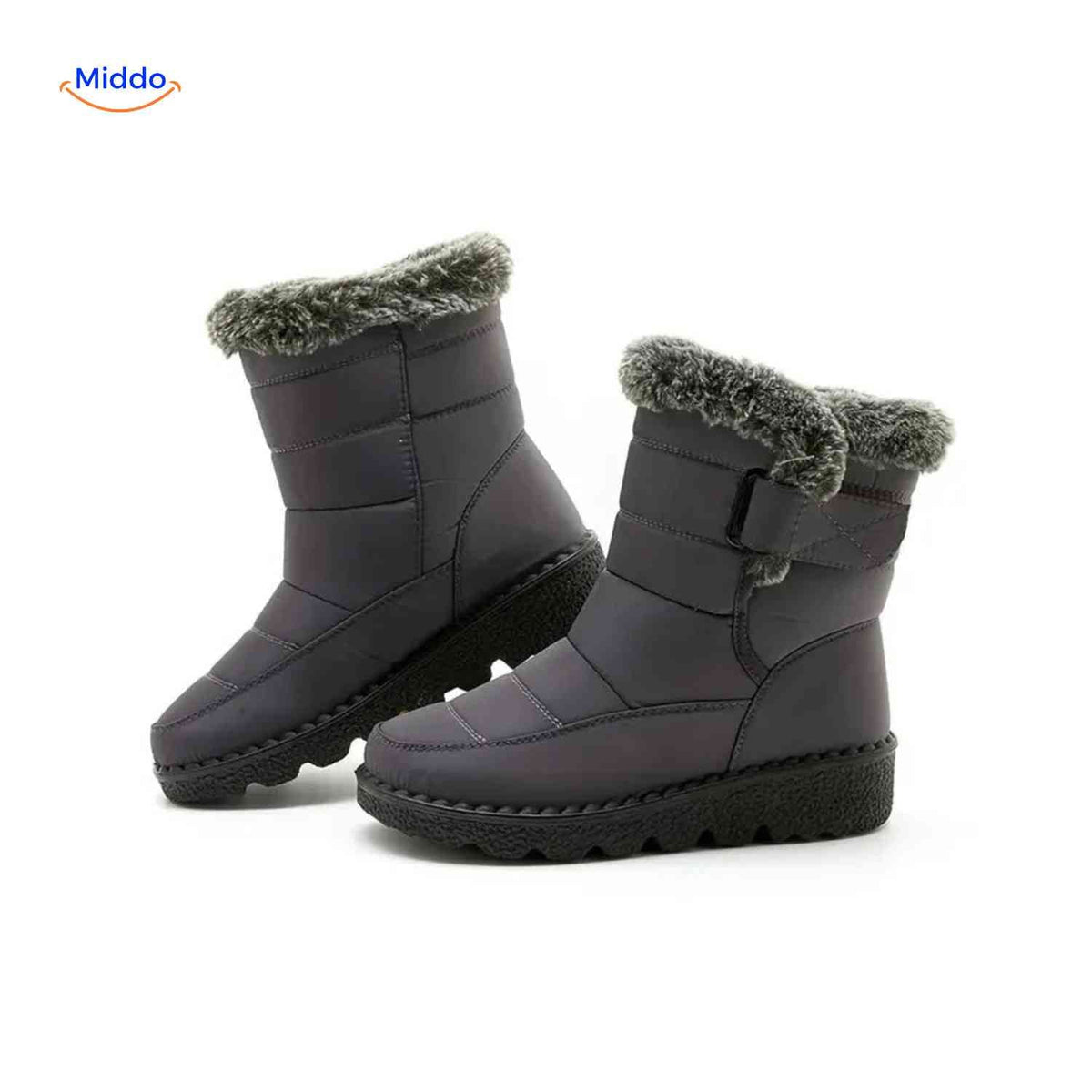 Faux Fur-Lined Ankle Boots with Traction Sole – Winter-Ready Women's Footwear for Snow & Ice