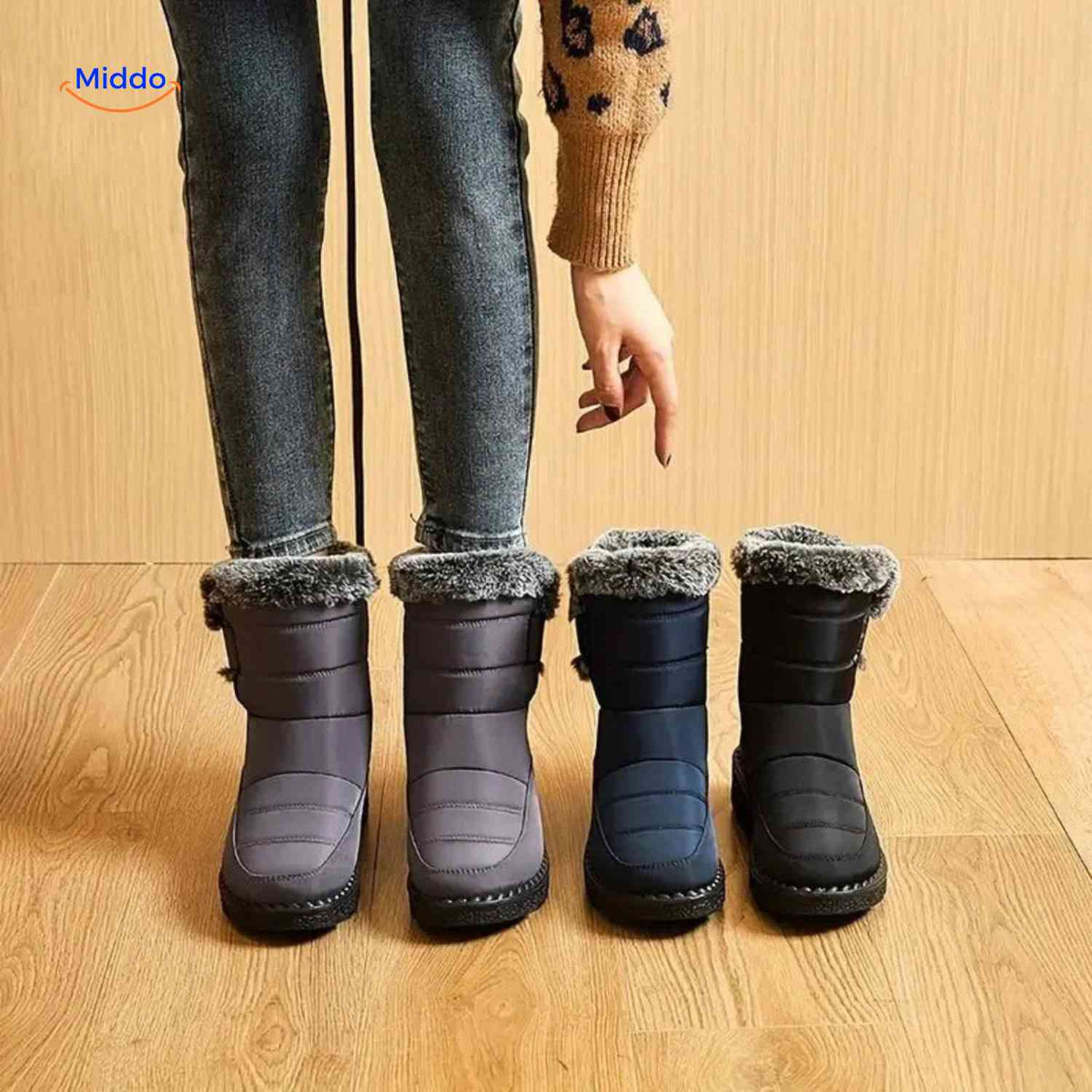 Faux Fur-Lined Ankle Boots with Traction Sole – Winter-Ready Women's Footwear for Snow & Ice