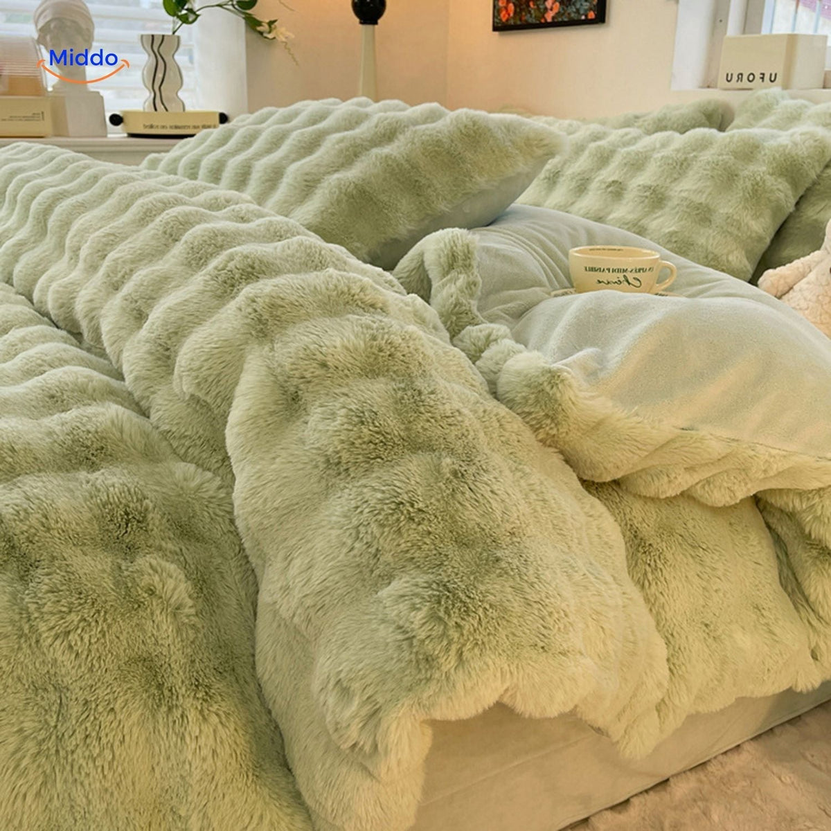 Faux Rabbit Fur 4-Piece Bedding Set – Ultra-Soft Plush Duvet Cover, Sheet & Pillowcases for Year-Round Cozy Warmth