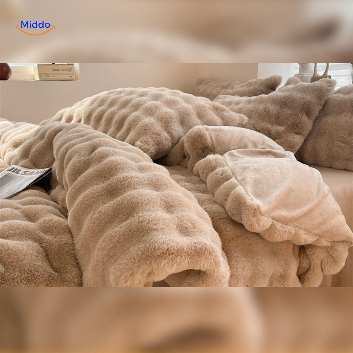 Faux Rabbit Fur 4-Piece Bedding Set – Ultra-Soft Plush Duvet Cover, Sheet & Pillowcases for Year-Round Cozy Warmth