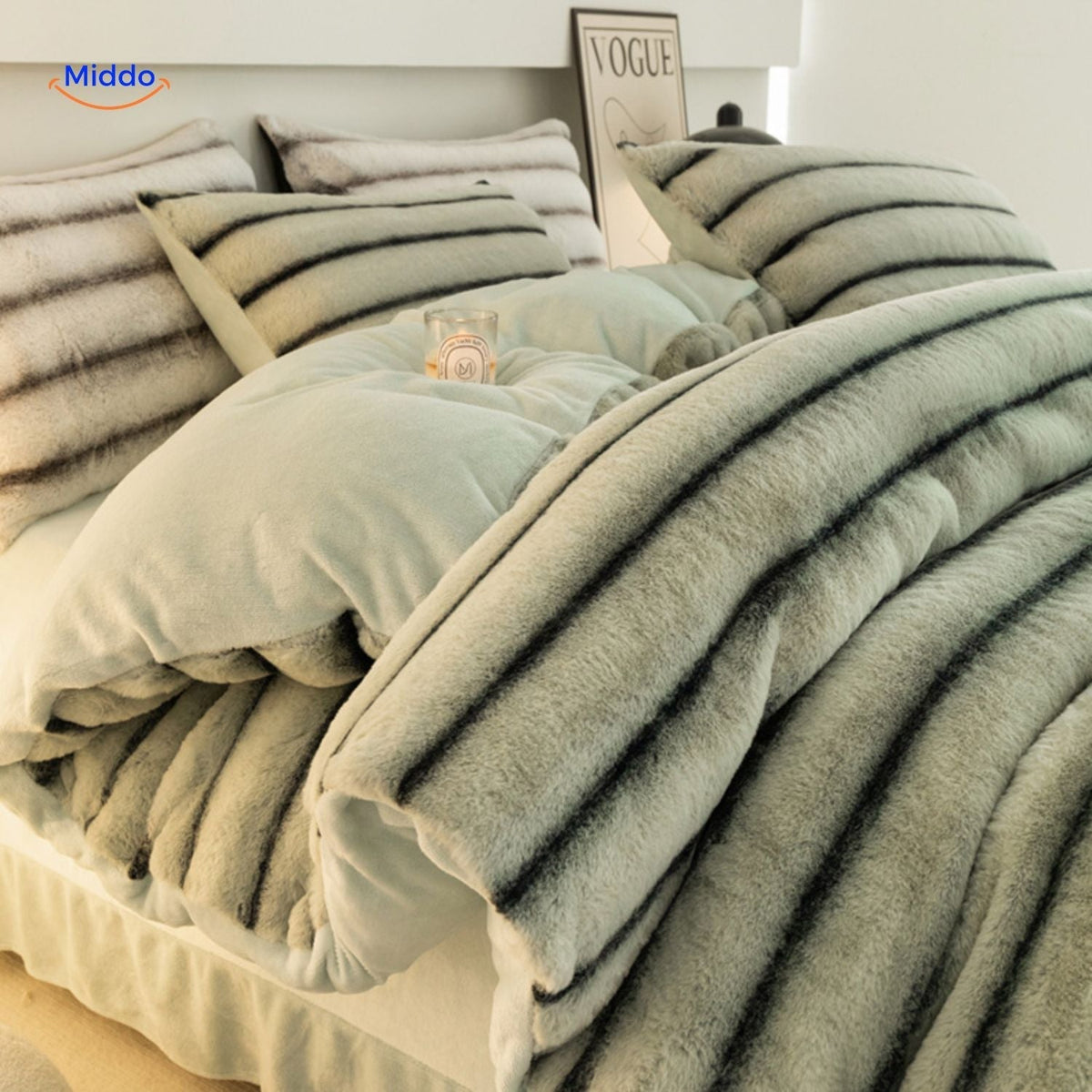 Faux Rabbit Fur 4-Piece Bedding Set – Ultra-Soft Plush Duvet Cover, Sheet & Pillowcases for Year-Round Cozy Warmth