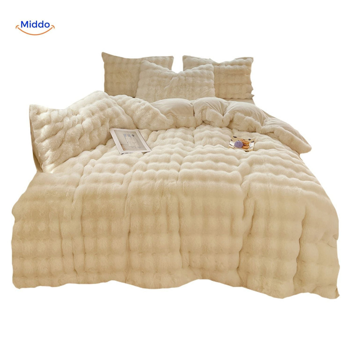 Faux Rabbit Fur 4-Piece Bedding Set – Ultra-Soft Plush Duvet Cover, Sheet & Pillowcases for Year-Round Cozy Warmth