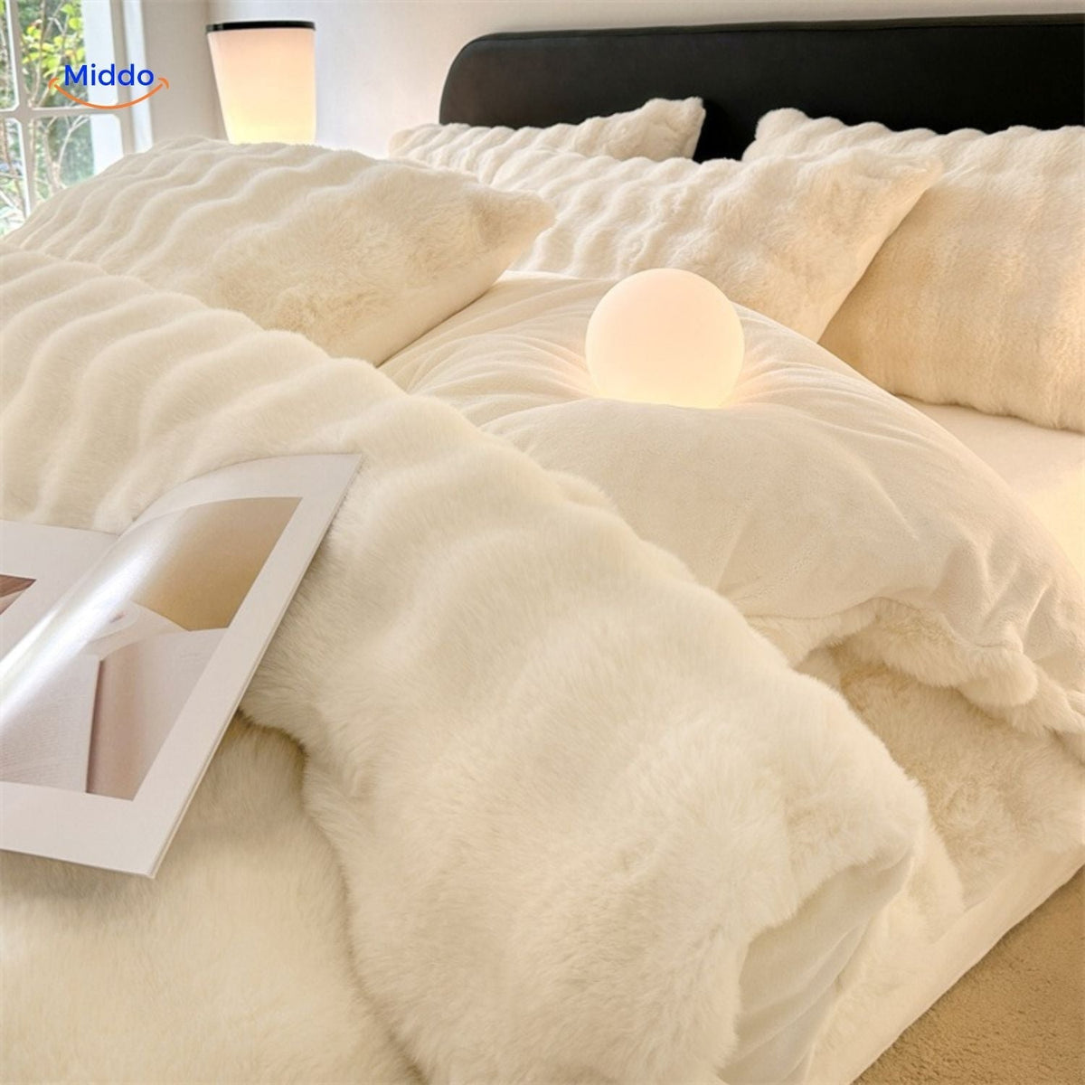 Faux Rabbit Fur 4-Piece Bedding Set – Ultra-Soft Plush Duvet Cover, Sheet & Pillowcases for Year-Round Cozy Warmth