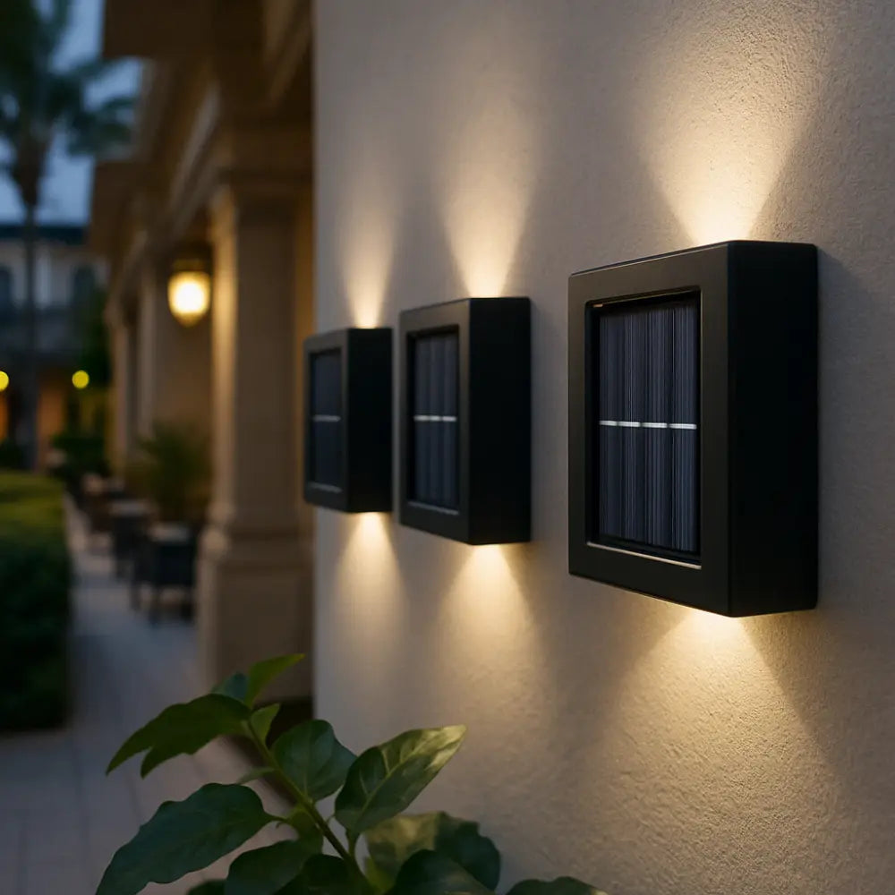 Draadloze Solar Wandlamp voor Buiten, Warm Witte LED Up-Down Wandlamp, IP44 Waterdicht voor Terras, Pad, Dek, Trap, Ingang, Automatisch van Schemering tot Dageraad | Thomler