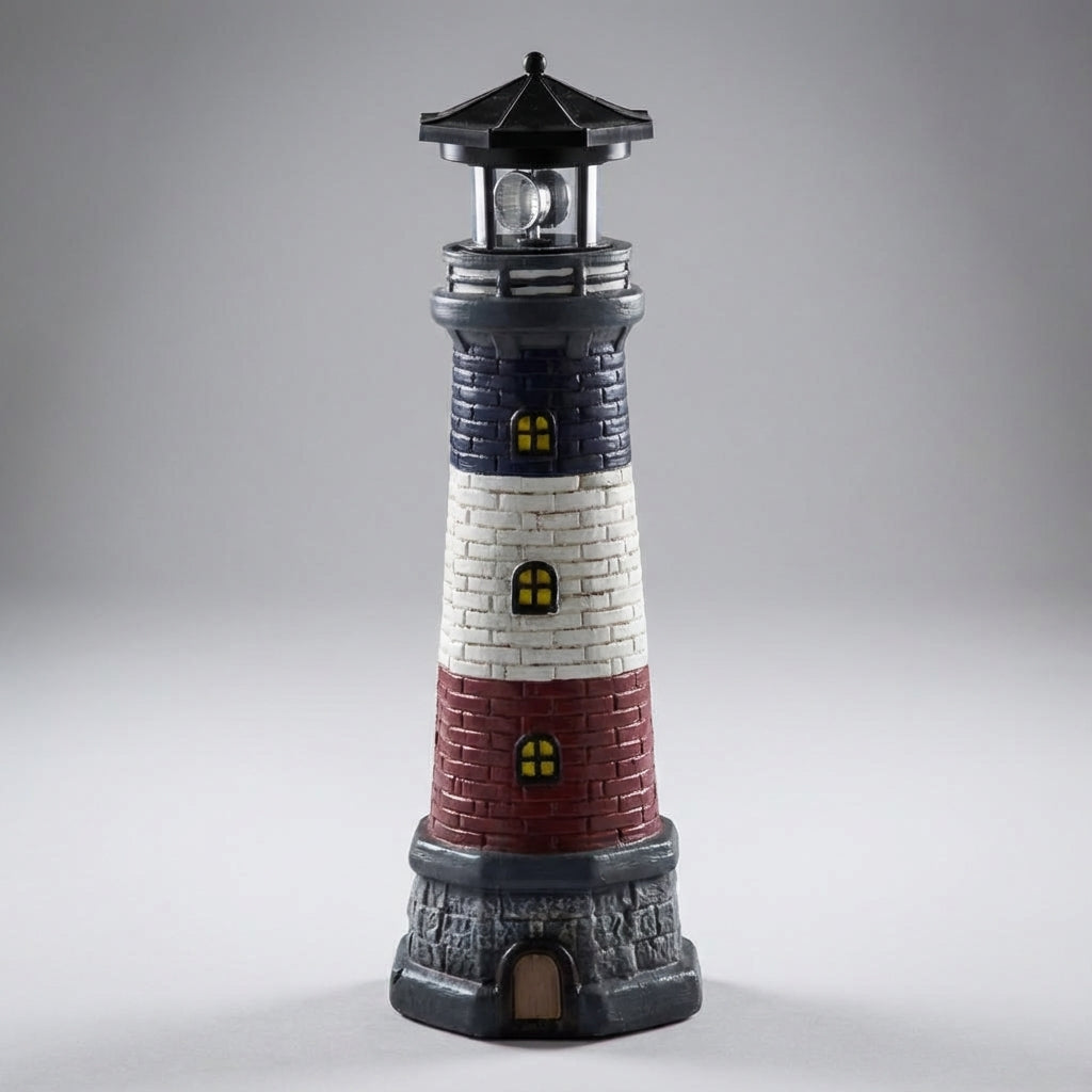 Solar Lighthouse Ornament LED Rotating Beacon Outdoor Pathway Marker Nautical Yard Decoration Wireless Garden Accent 14.6 in Coastal Landsca | Thomler