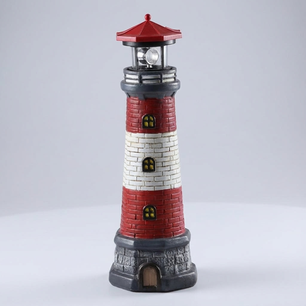 Solar Lighthouse Ornament LED Rotating Beacon Outdoor Pathway Marker Nautical Yard Decoration Wireless Garden Accent 14.6 in Coastal Landsca | Thomler