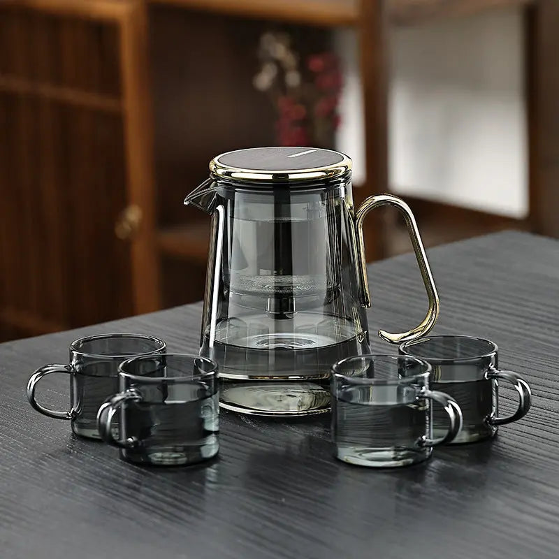 Hervidor resistente al calor de 24 fl oz con infusor extraíble y parada de infusión magnética para té de hojas sueltas negro, verde o herbal, encimera de cocina | Thomler