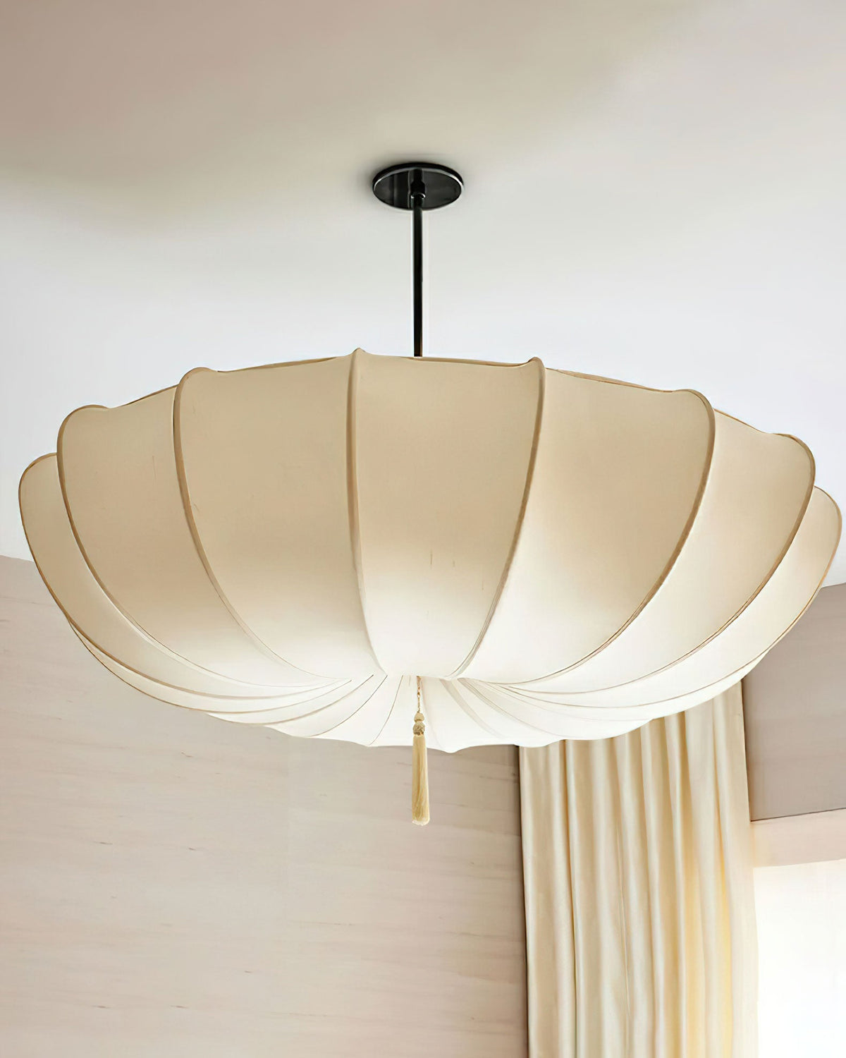 Fabric Ceiling Light Fixture White 16 in Diameter for Dining Room Kitchen Bedroom Adjustable Height Modern Hanging Lamp E26 Socket | Thomler