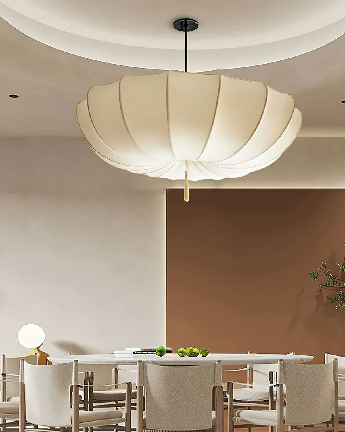 Fabric Ceiling Light Fixture White 16 in Diameter for Dining Room Kitchen Bedroom Adjustable Height Modern Hanging Lamp E26 Socket | Thomler