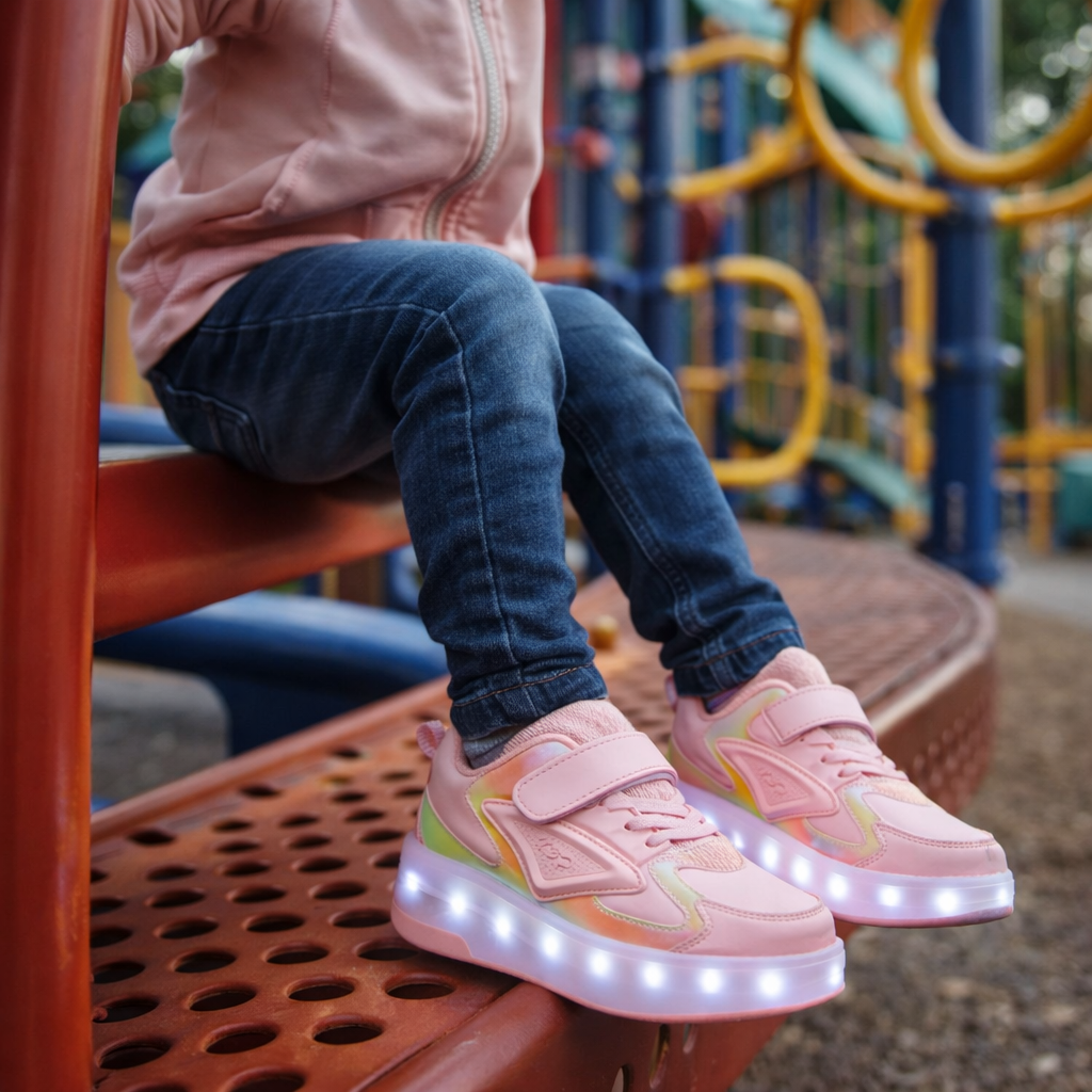 Kinder-Rollenschuhe mit LED-Licht, Sneaker mit Rädern, Pink, aufladbare leuchtende Sportschuhe mit Klettverschluss für Jungen, Mädchen und Jugendliche | Thomler