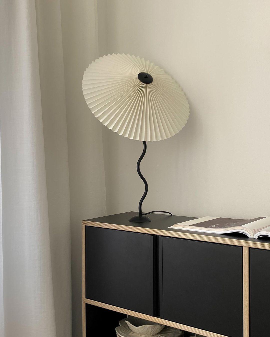Sculptural Desk Lamp with Gathered Shade & Arc Base 17-inch Beige White Green Black Nightstand Light for Bedroom Living Room Accent | Thomler