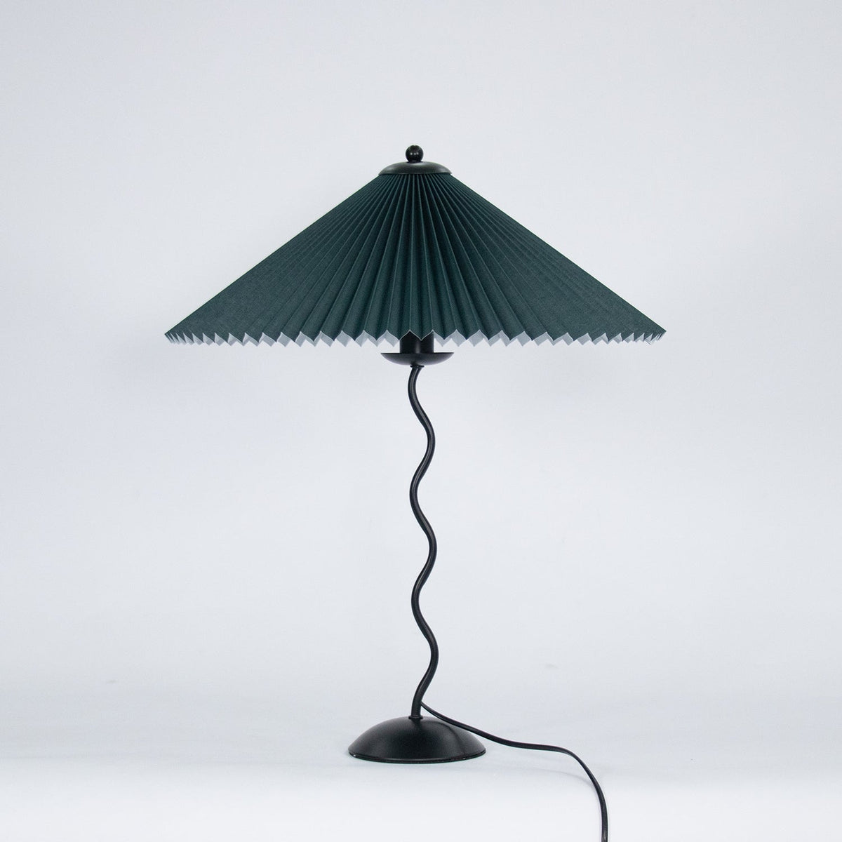 Sculptural Desk Lamp with Gathered Shade & Arc Base 17-inch Beige White Green Black Nightstand Light for Bedroom Living Room Accent | Thomler