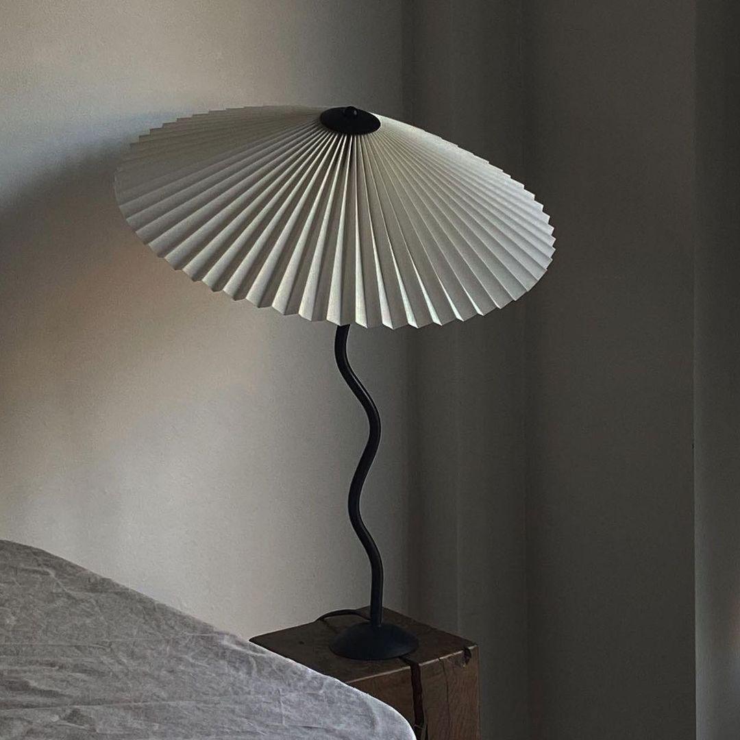 Sculptural Desk Lamp with Gathered Shade & Arc Base 17-inch Beige White Green Black Nightstand Light for Bedroom Living Room Accent | Thomler