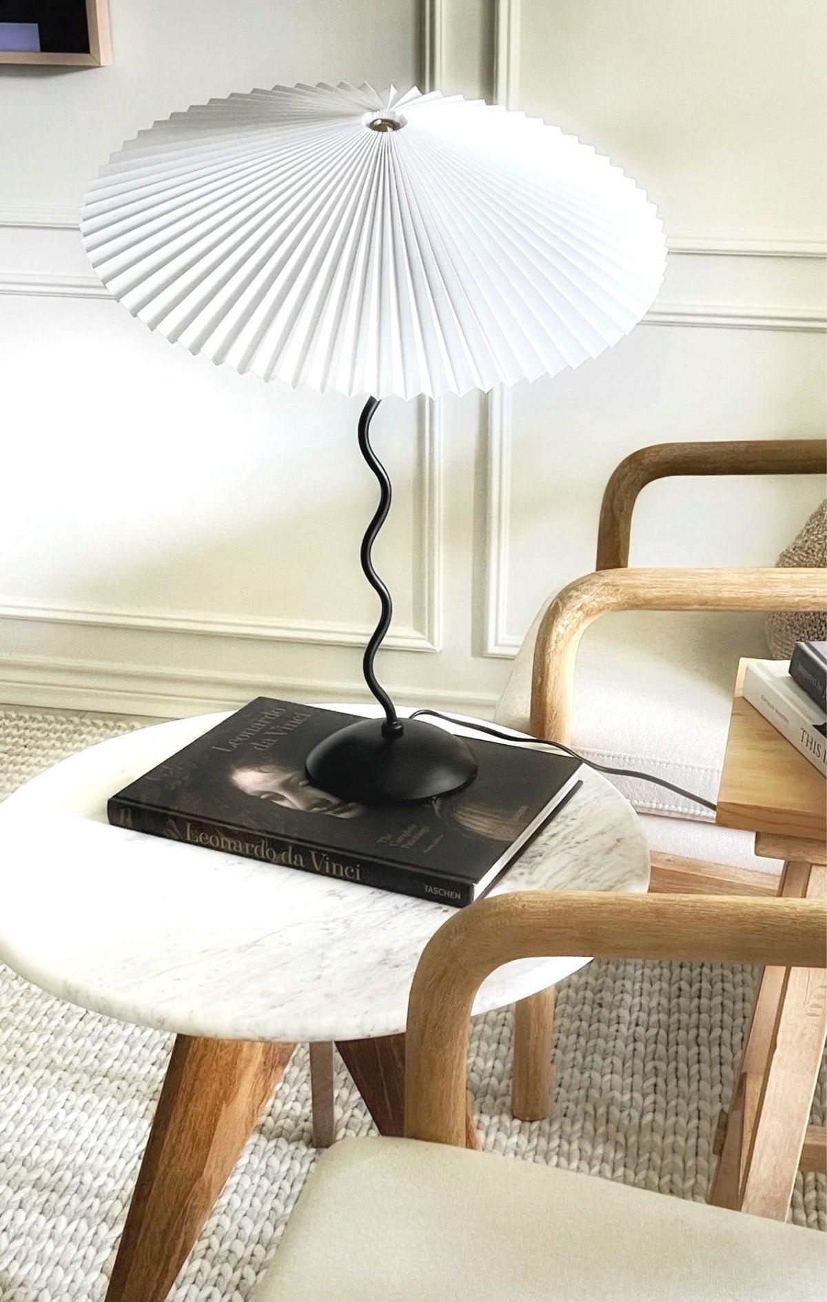 Sculptural Desk Lamp with Gathered Shade & Arc Base 17-inch Beige White Green Black Nightstand Light for Bedroom Living Room Accent | Thomler