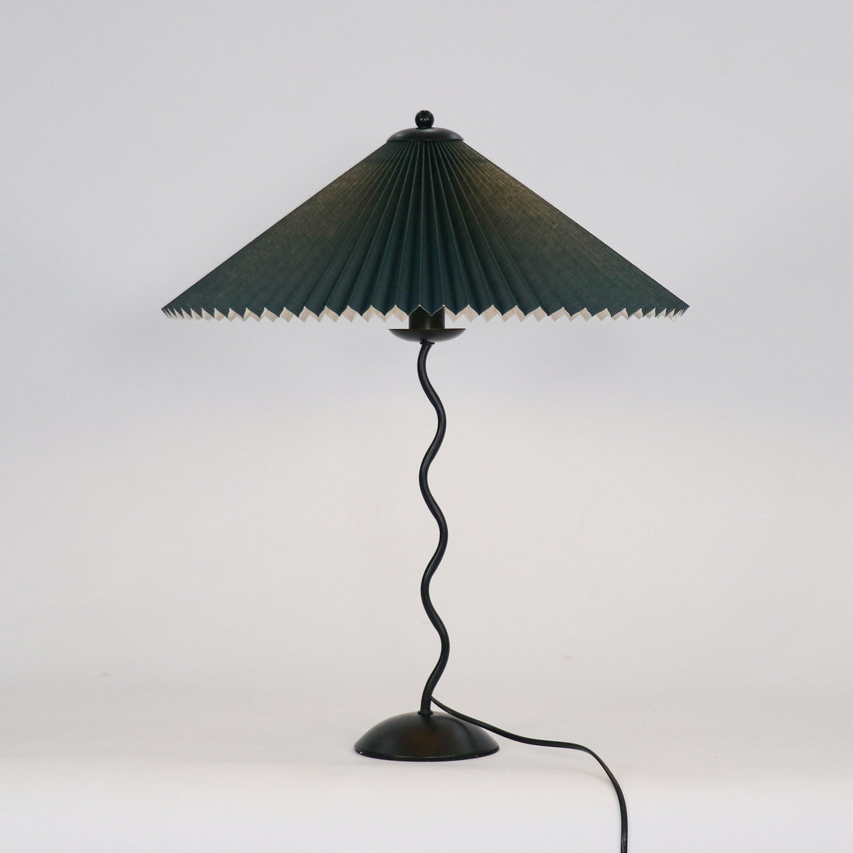 Sculptural Desk Lamp with Gathered Shade & Arc Base 17-inch Beige White Green Black Nightstand Light for Bedroom Living Room Accent | Thomler