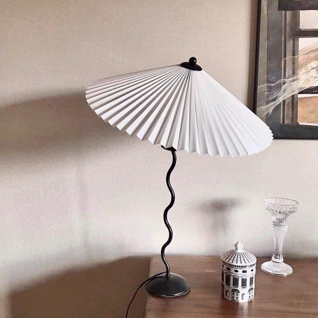 Sculptural Desk Lamp with Gathered Shade & Arc Base 17-inch Beige White Green Black Nightstand Light for Bedroom Living Room Accent | Thomler