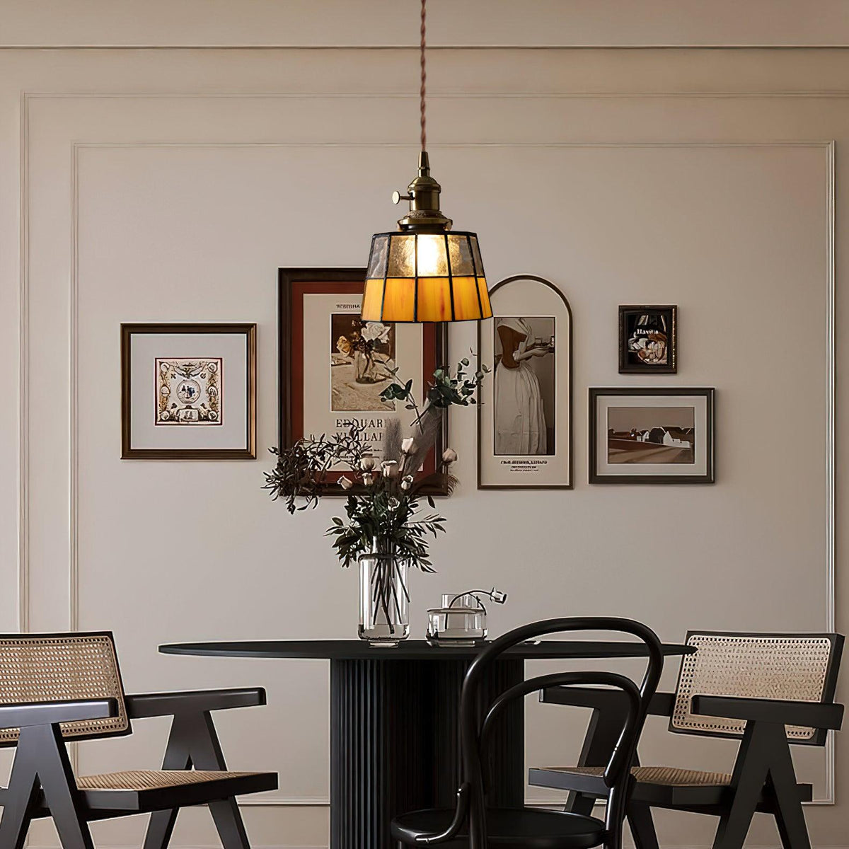 Geometric Glass Shade Hanging Light Fixture 6-Inch Brass Accents Adjustable for Counter Island Dining Table Modern Ceiling Suspended Lamp | Thomler