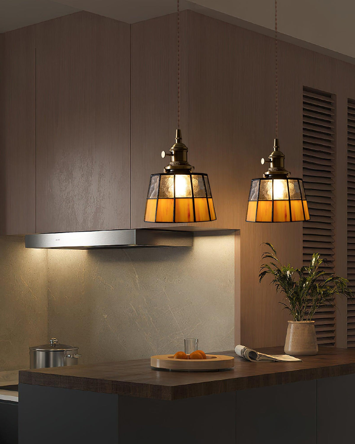 Geometric Glass Shade Hanging Light Fixture 6-Inch Brass Accents Adjustable for Counter Island Dining Table Modern Ceiling Suspended Lamp | Thomler