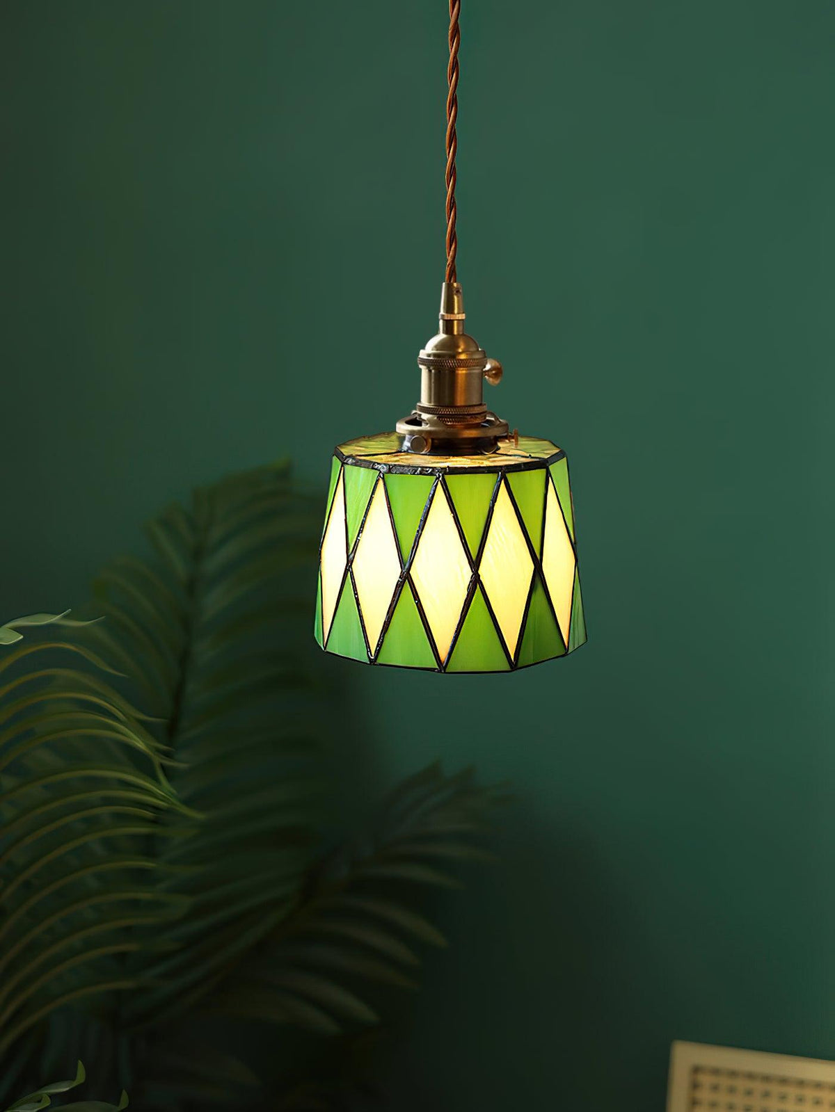Geometric Glass Shade Hanging Light Fixture 6-Inch Brass Accents Adjustable for Counter Island Dining Table Modern Ceiling Suspended Lamp | Thomler