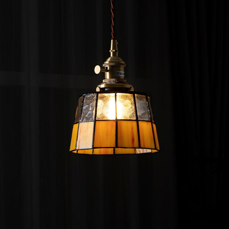 Geometric Glass Shade Hanging Light Fixture 6-Inch Brass Accents Adjustable for Counter Island Dining Table Modern Ceiling Suspended Lamp | Thomler