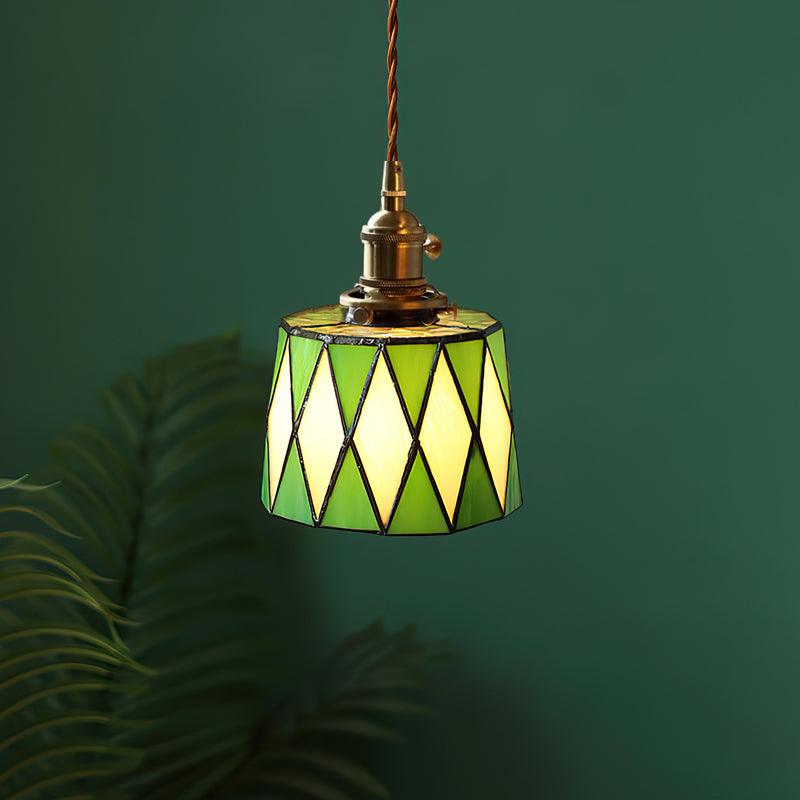Geometric Glass Shade Hanging Light Fixture 6-Inch Brass Accents Adjustable for Counter Island Dining Table Modern Ceiling Suspended Lamp | Thomler